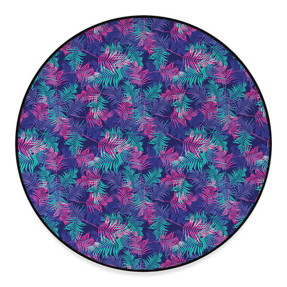Pink And Blue Tropical Palm Leaf Print Round Floor Mat