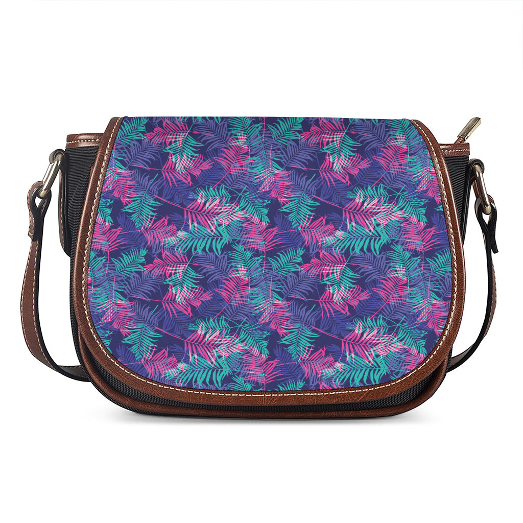 Pink And Blue Tropical Palm Leaf Print Saddle Bag