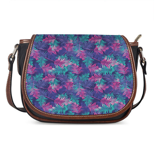 Pink And Blue Tropical Palm Leaf Print Saddle Bag