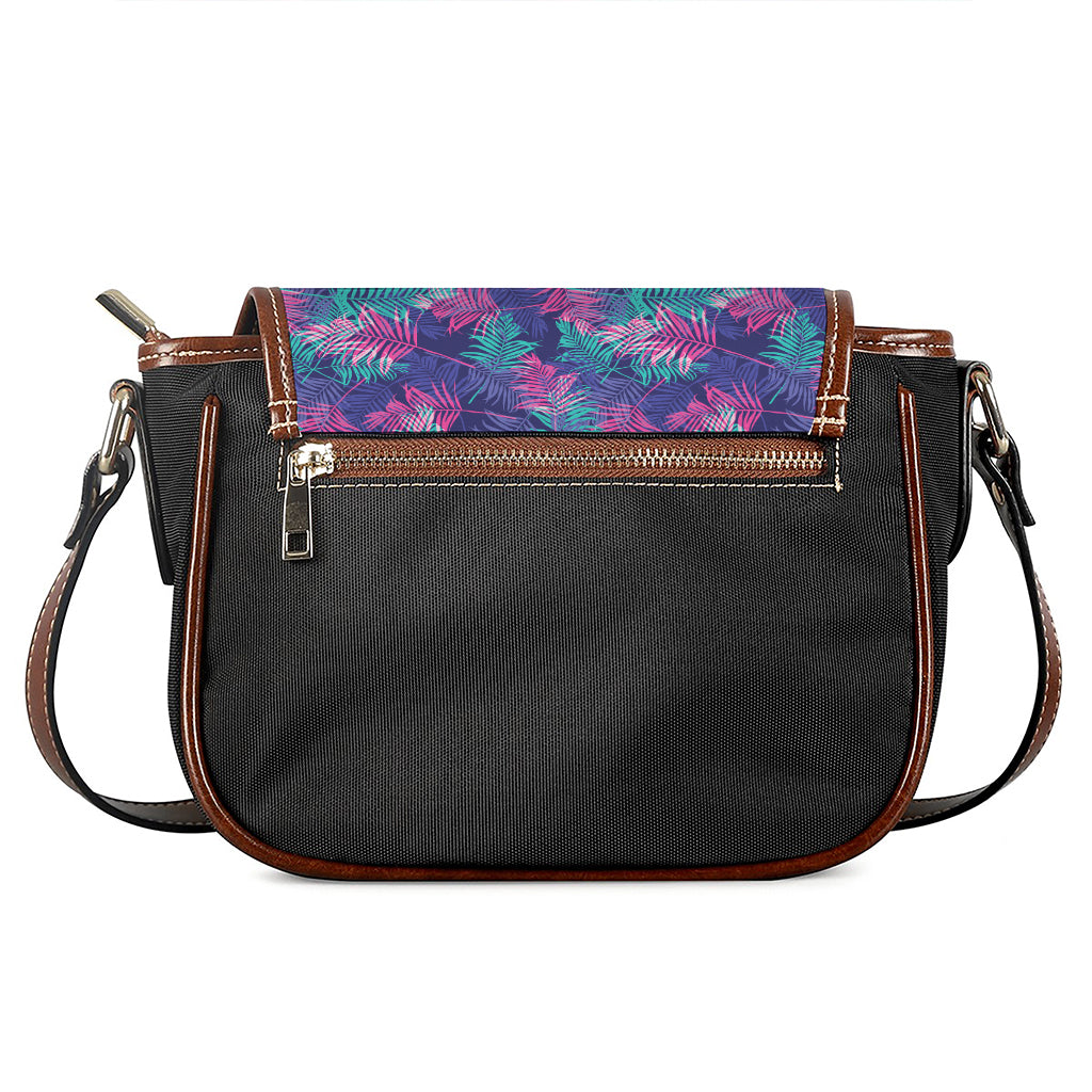 Pink And Blue Tropical Palm Leaf Print Saddle Bag
