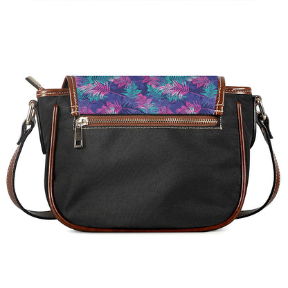 Pink And Blue Tropical Palm Leaf Print Saddle Bag