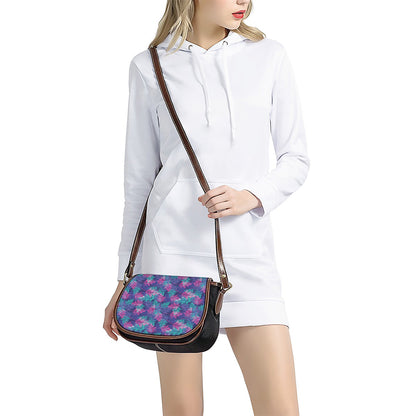 Pink And Blue Tropical Palm Leaf Print Saddle Bag