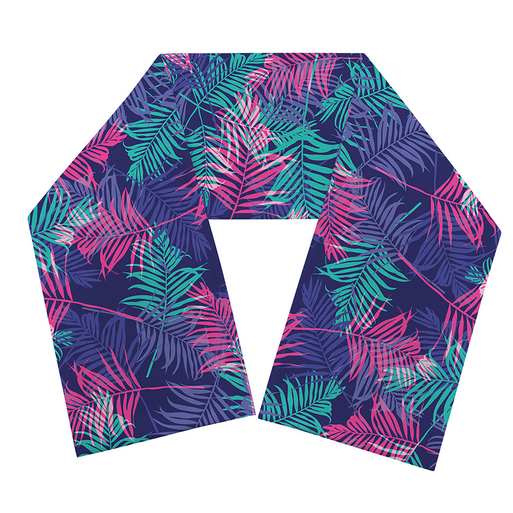 Pink And Blue Tropical Palm Leaf Print Scarf