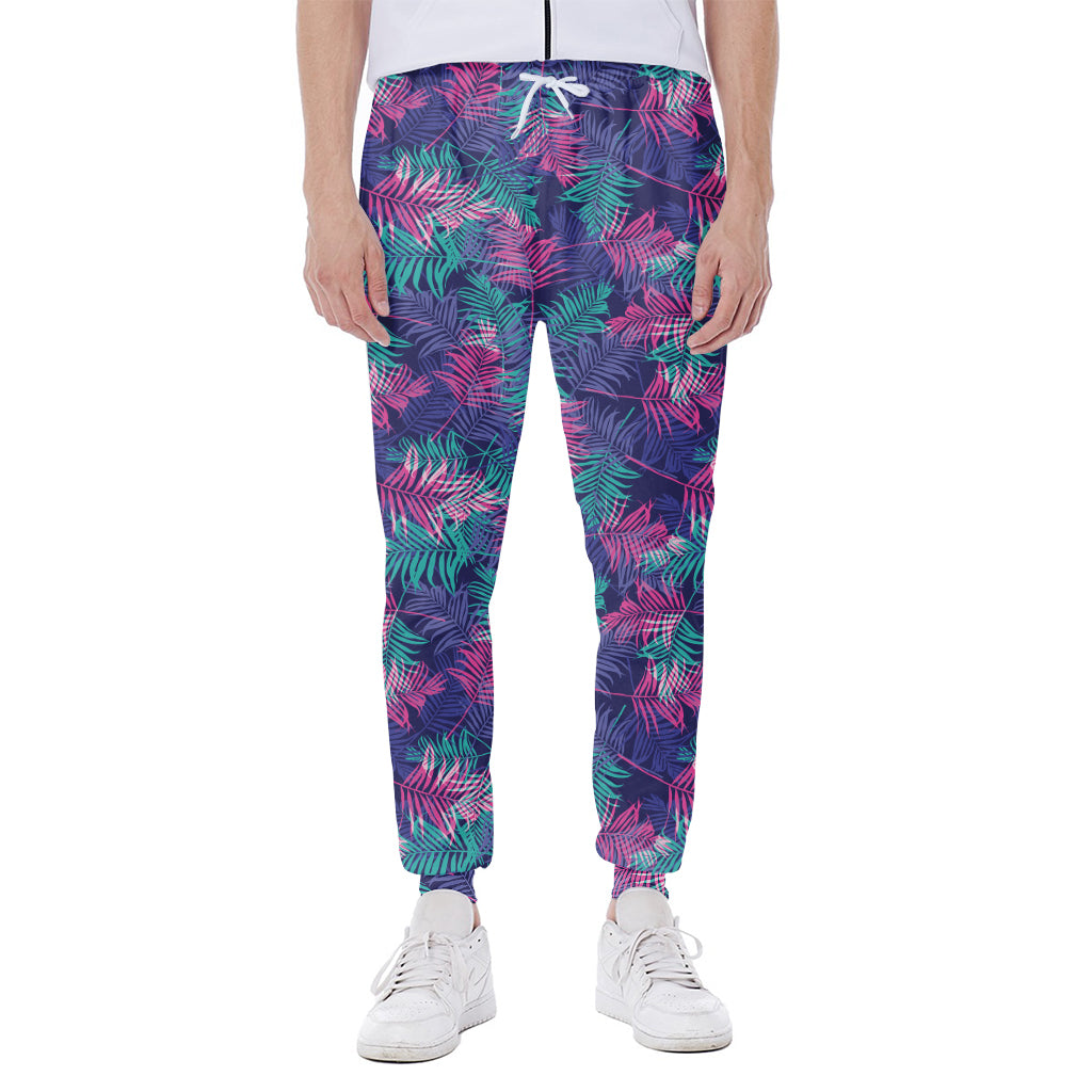 Pink And Blue Tropical Palm Leaf Print Scuba Joggers