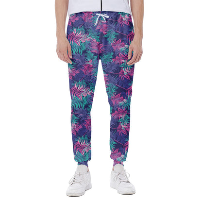 Pink And Blue Tropical Palm Leaf Print Scuba Joggers