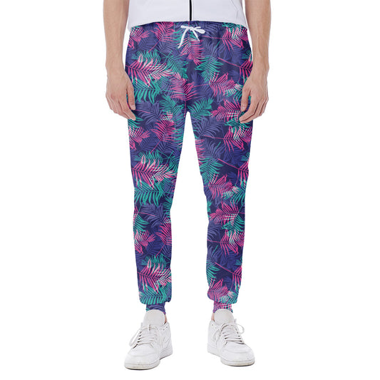 Pink And Blue Tropical Palm Leaf Print Scuba Joggers
