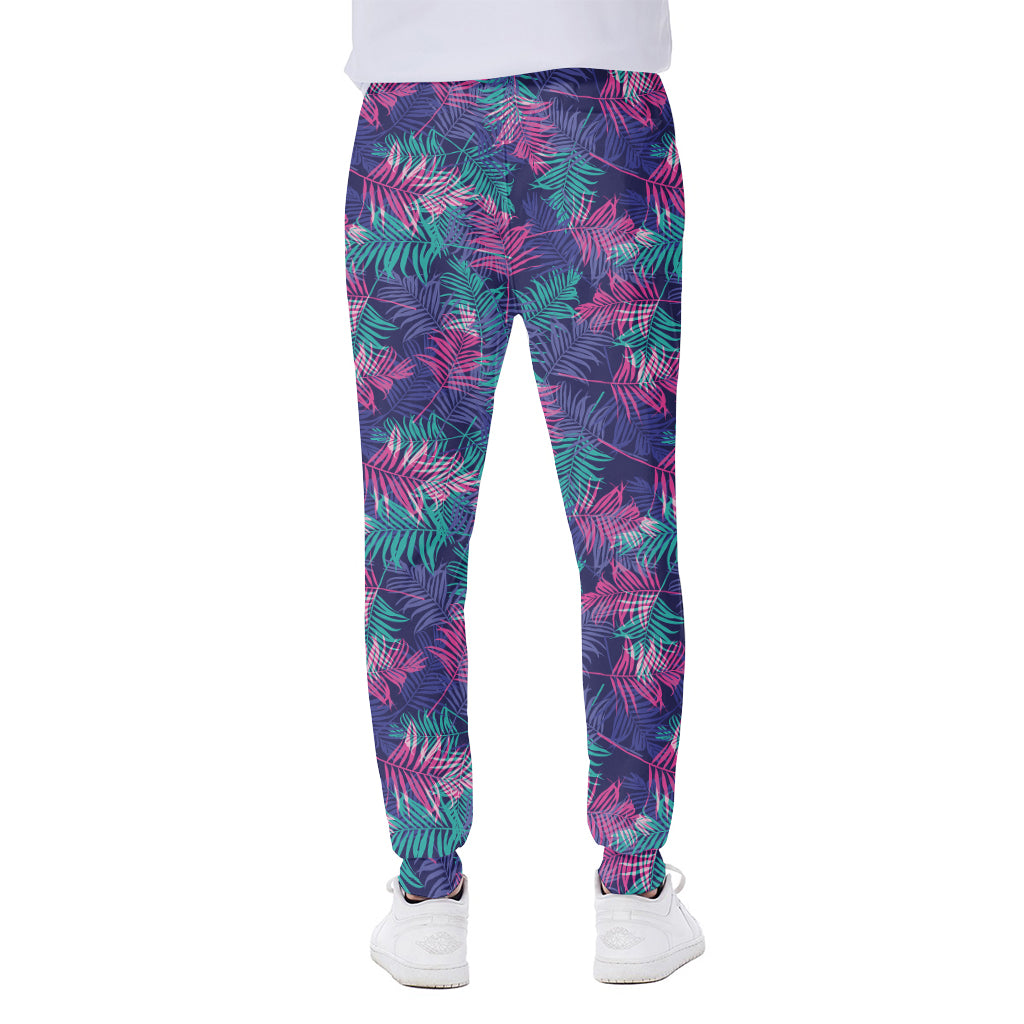 Pink And Blue Tropical Palm Leaf Print Scuba Joggers
