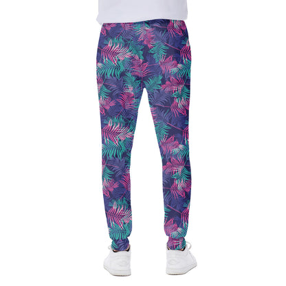 Pink And Blue Tropical Palm Leaf Print Scuba Joggers