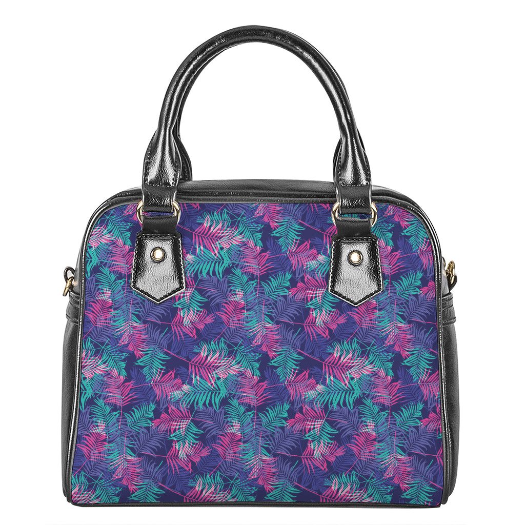 Pink And Blue Tropical Palm Leaf Print Shoulder Handbag