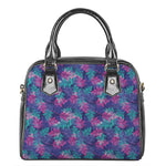 Pink And Blue Tropical Palm Leaf Print Shoulder Handbag