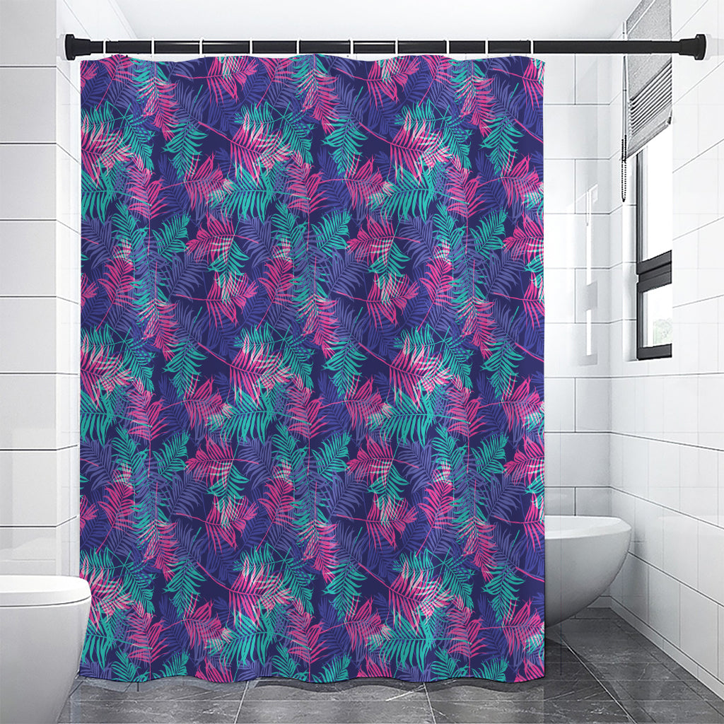 Pink And Blue Tropical Palm Leaf Print Shower Curtain