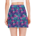 Pink And Blue Tropical Palm Leaf Print Side Slit Mini Skirt