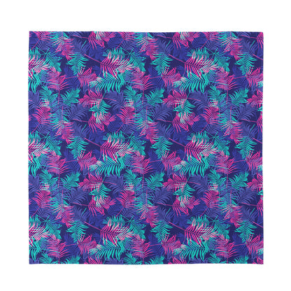 Pink And Blue Tropical Palm Leaf Print Silk Bandana
