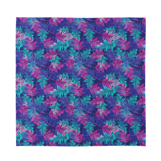 Pink And Blue Tropical Palm Leaf Print Silk Bandana