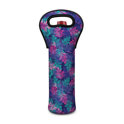 Pink And Blue Tropical Palm Leaf Print Single Neoprene Wine Tote