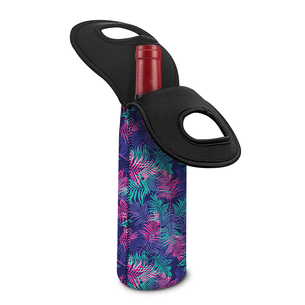 Pink And Blue Tropical Palm Leaf Print Single Neoprene Wine Tote