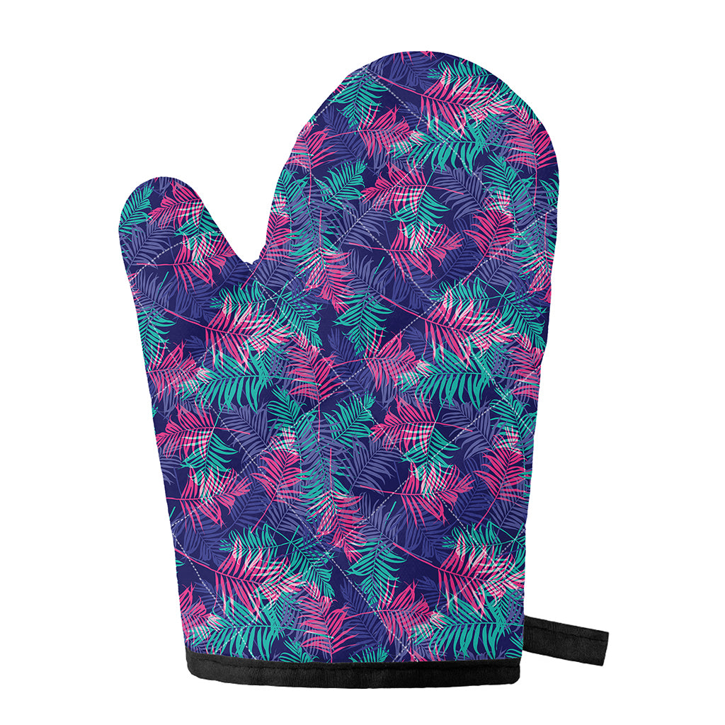 Pink And Blue Tropical Palm Leaf Print Single Oven Mitt