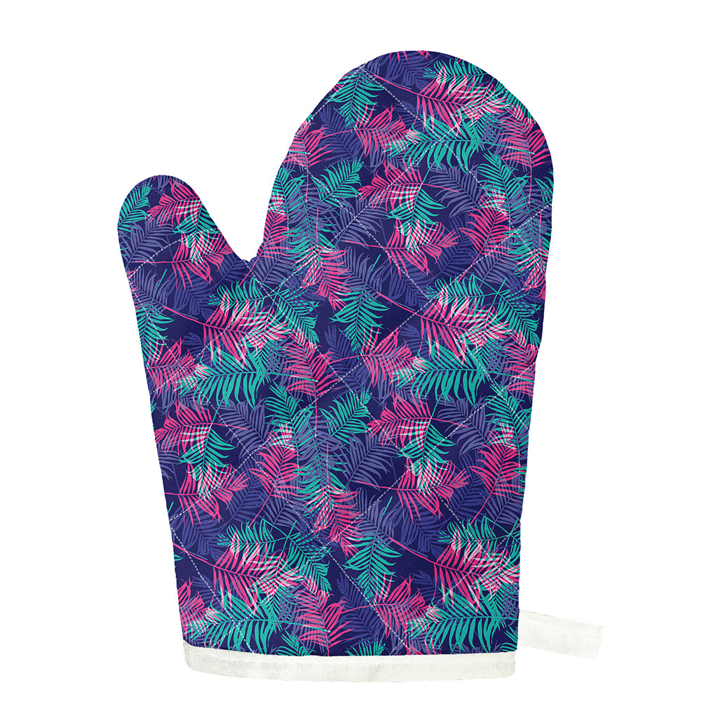 Pink And Blue Tropical Palm Leaf Print Single Oven Mitt