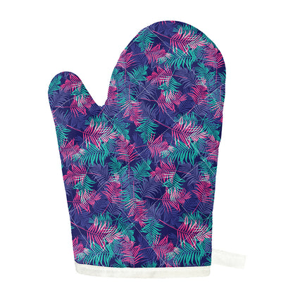 Pink And Blue Tropical Palm Leaf Print Single Oven Mitt