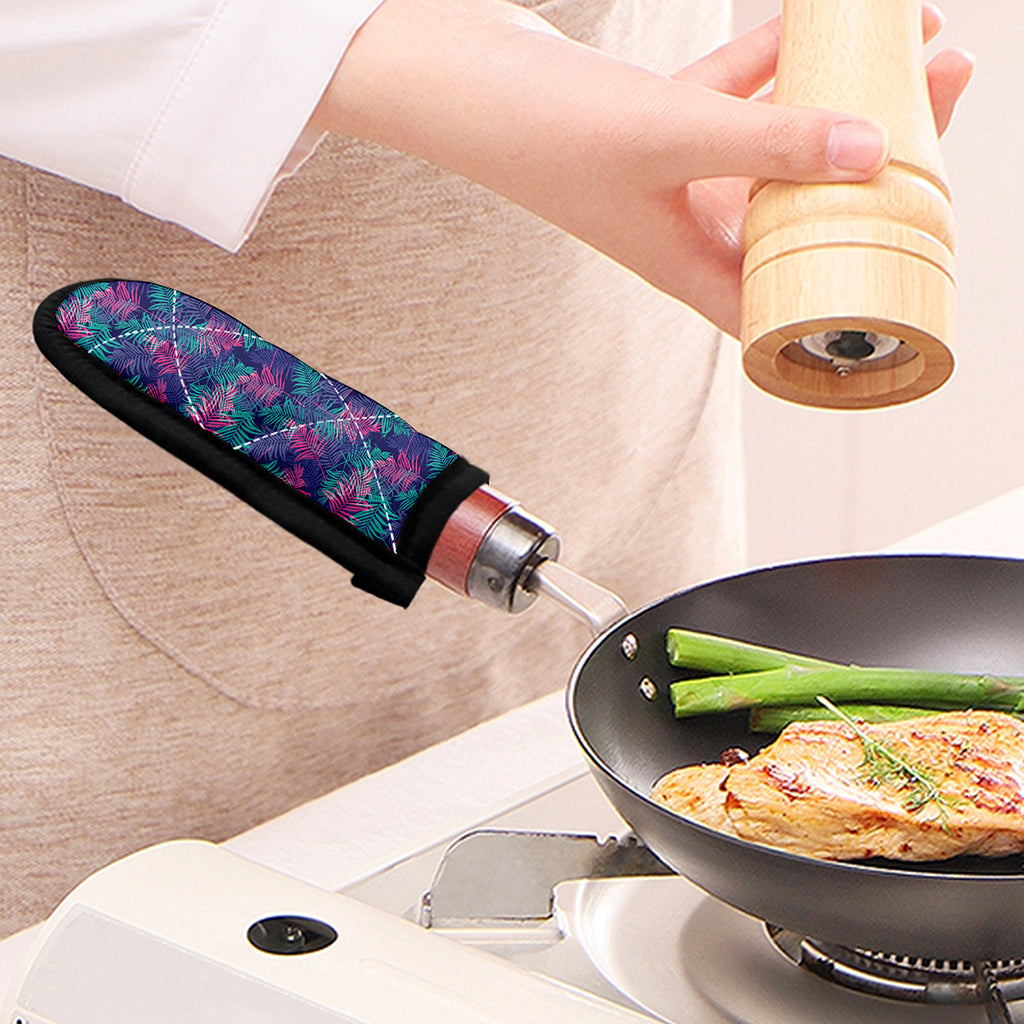 Pink And Blue Tropical Palm Leaf Print Skillet Handle Cover