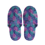 Pink And Blue Tropical Palm Leaf Print Slippers