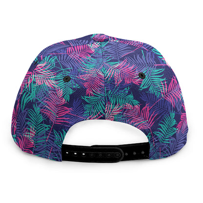 Pink And Blue Tropical Palm Leaf Print Snapback Cap