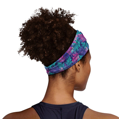 Pink And Blue Tropical Palm Leaf Print Sports Headband