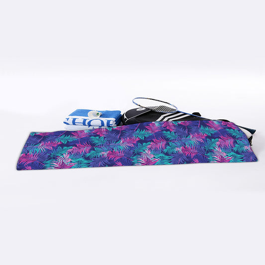 Pink And Blue Tropical Palm Leaf Print Sports Towel
