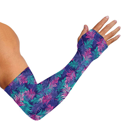 Pink And Blue Tropical Palm Leaf Print Sun Protection Arm Sleeves