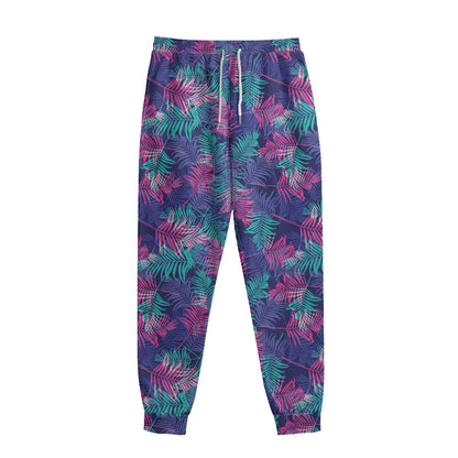 Pink And Blue Tropical Palm Leaf Print Sweatpants