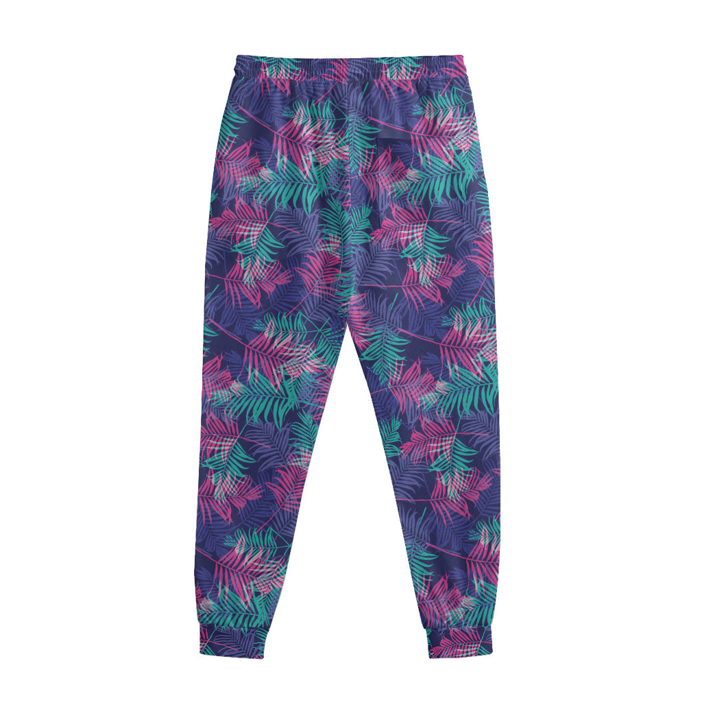 Pink And Blue Tropical Palm Leaf Print Sweatpants