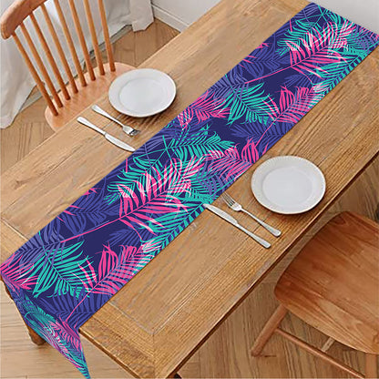 Pink And Blue Tropical Palm Leaf Print Table Runner