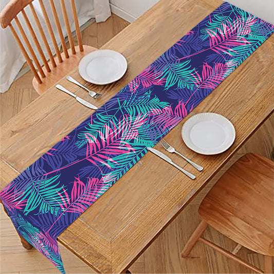 Pink And Blue Tropical Palm Leaf Print Table Runner