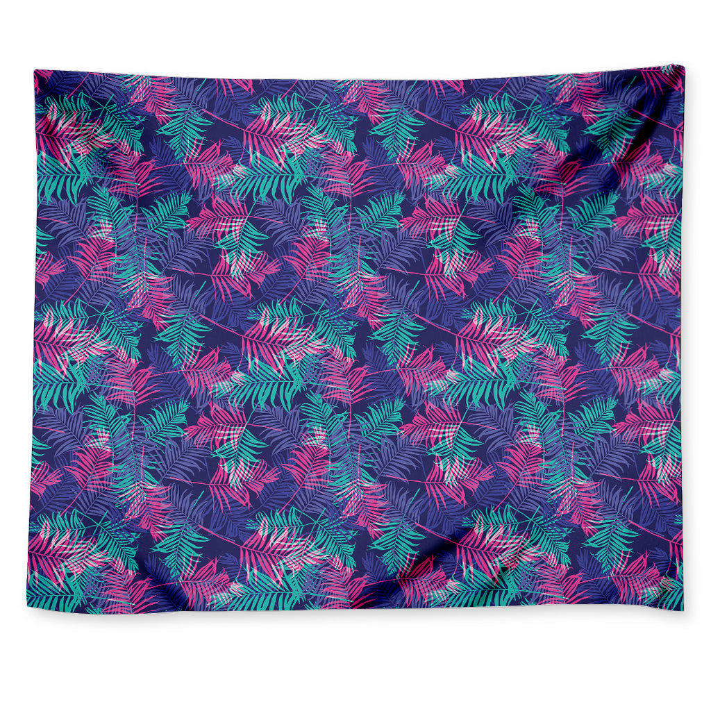 Pink And Blue Tropical Palm Leaf Print Tapestry