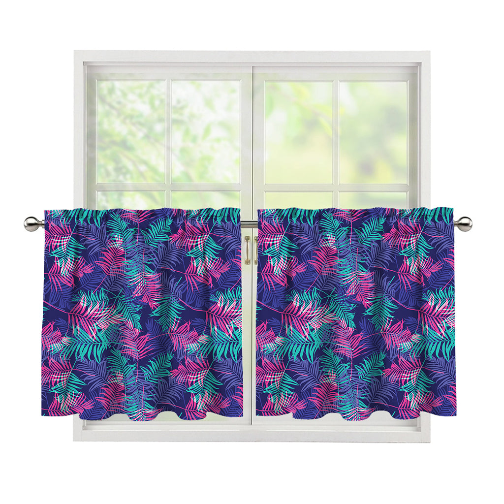 Pink And Blue Tropical Palm Leaf Print Tier Curtains