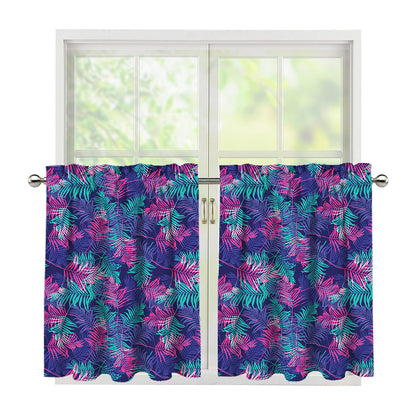 Pink And Blue Tropical Palm Leaf Print Tier Curtains