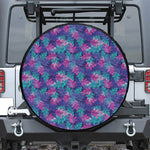 Pink And Blue Tropical Palm Leaf Print Tire Cover