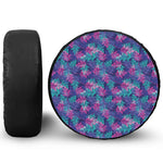 Pink And Blue Tropical Palm Leaf Print Tire Cover