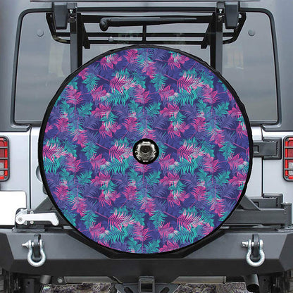 Pink And Blue Tropical Palm Leaf Print Tire Cover With Camera Hole