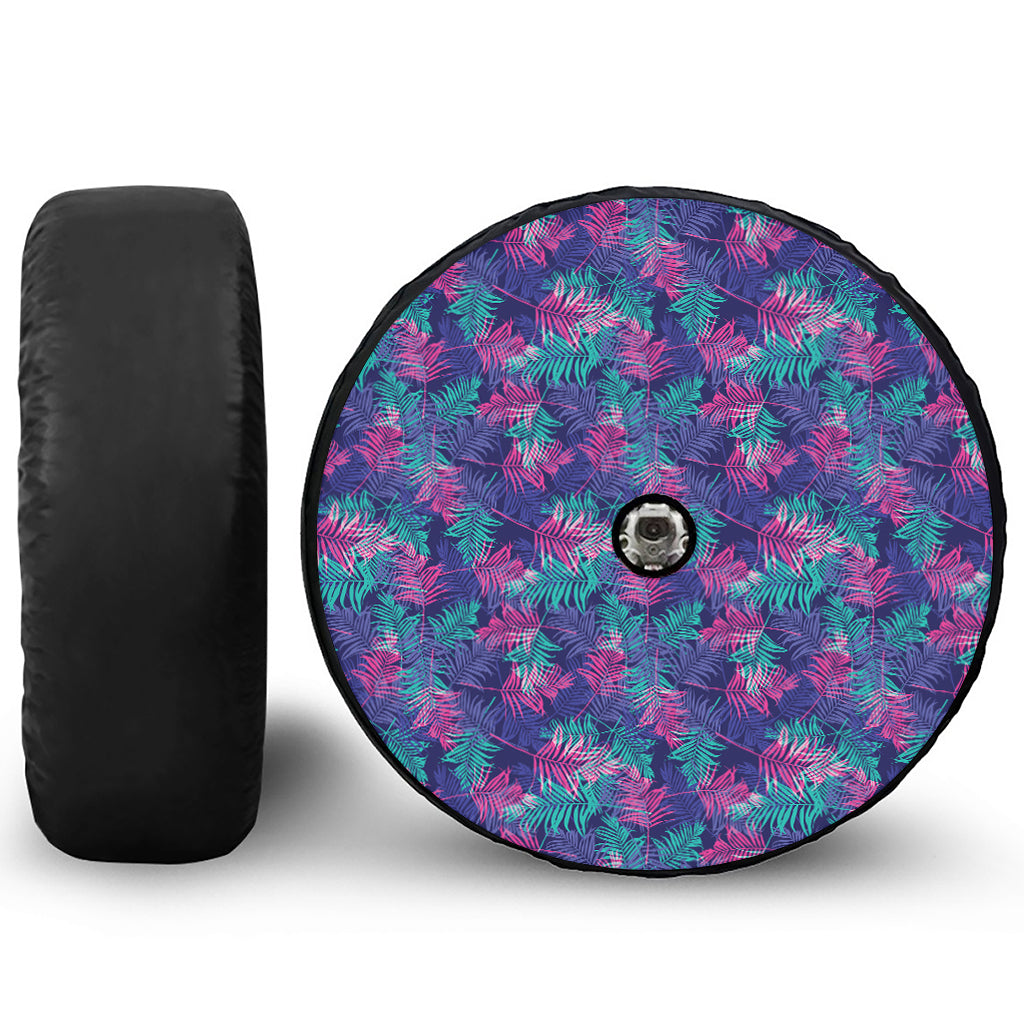 Pink And Blue Tropical Palm Leaf Print Tire Cover With Camera Hole