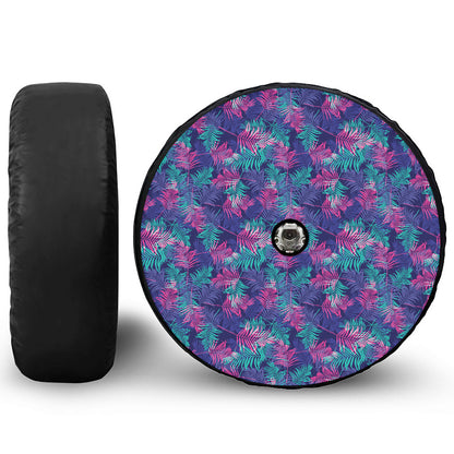 Pink And Blue Tropical Palm Leaf Print Tire Cover With Camera Hole