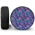 Pink And Blue Tropical Palm Leaf Print Tire Cover With Camera Hole