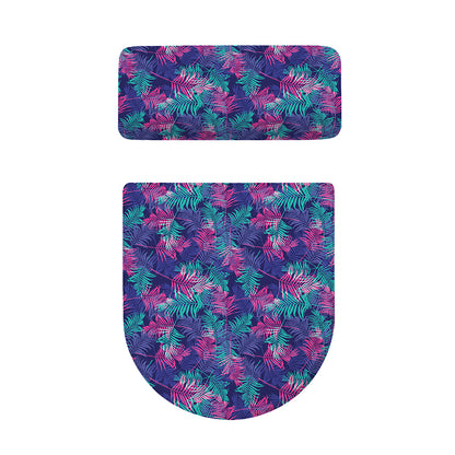 Pink And Blue Tropical Palm Leaf Print Toilet Lid And Tank Cover Set