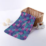 Pink And Blue Tropical Palm Leaf Print Towel