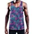 Pink And Blue Tropical Palm Leaf Print Men's Workout Tank Top