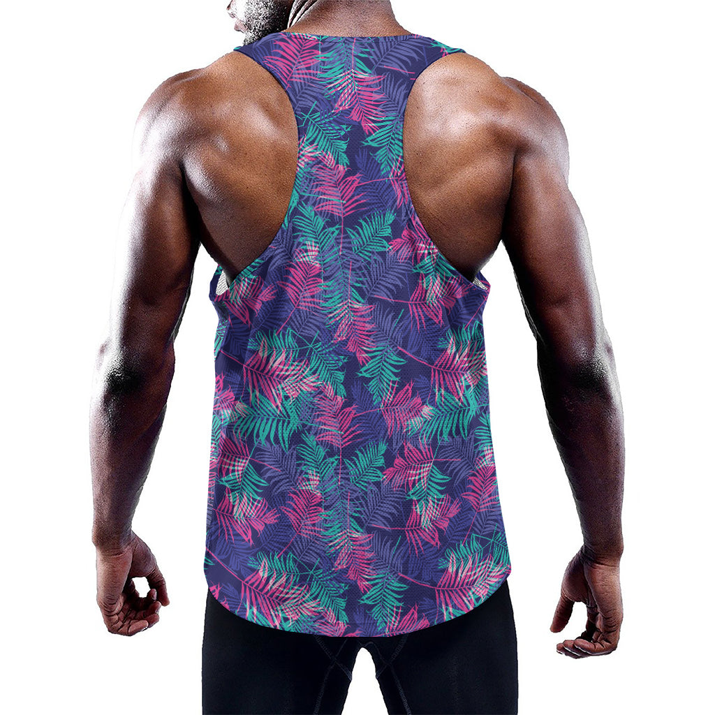 Pink And Blue Tropical Palm Leaf Print Training Tank Top