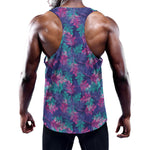 Pink And Blue Tropical Palm Leaf Print Training Tank Top