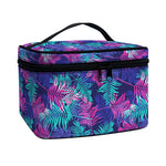 Pink And Blue Tropical Palm Leaf Print Travel Makeup Bag