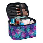 Pink And Blue Tropical Palm Leaf Print Travel Makeup Bag
