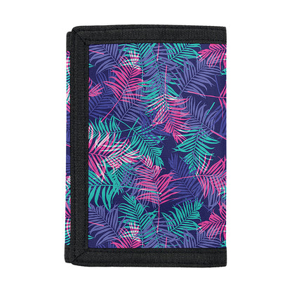 Pink And Blue Tropical Palm Leaf Print Trifold Wallet